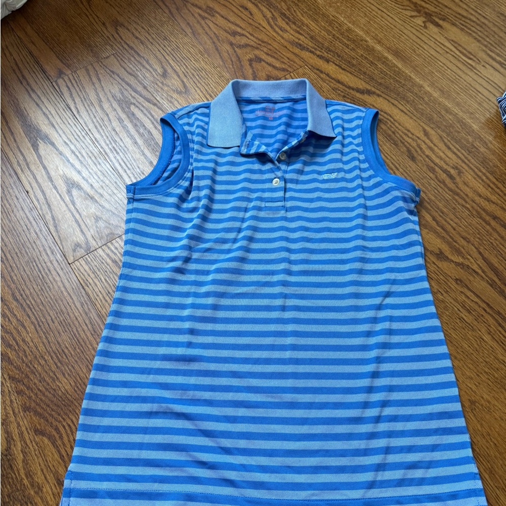 Vineyard Vines Blue Striped Sleeveless Polo Top